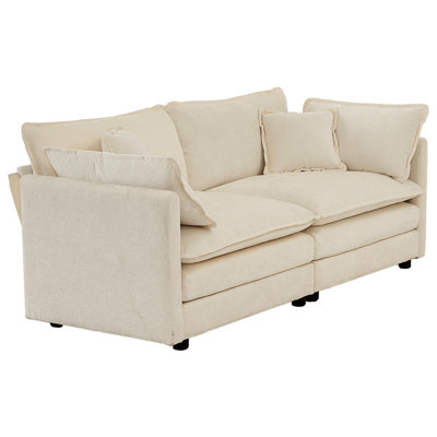Chenille de salon moderne - beige 2 avec 4 coussins, base en bois, tissu, coin détente contemporain pour base solide et 2 coussins rembourrés doux