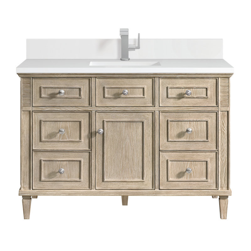 Lorelai 48'' Single Bathroom Vanity with Top, White Zeus Quartz, Whitewashed Oak, Single-Hole