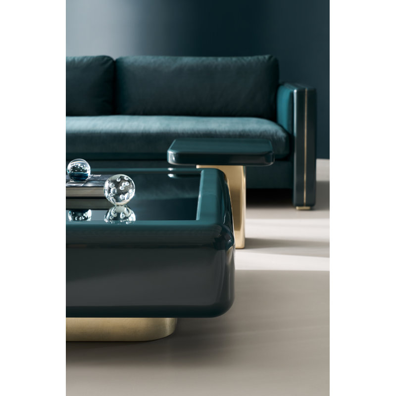 Caracole Coffee Table, Green Top/Gold Base