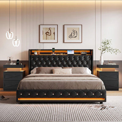 Ensemble de chambre à coucher 3 pièces avec tiroirs de rangement et ports de chargement
