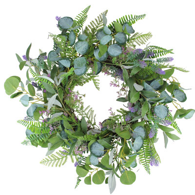 Lavender and Mixed Foliage Artificial Floral Spring Wreath Purple and Green - 22-Inch