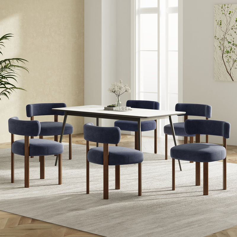 Upholstered Solid Wood Dining Chair Side Chair, Blue