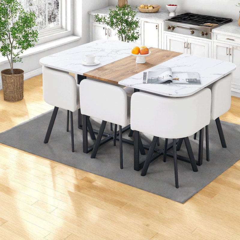 Ensembles de tables de salle à manger modernes en simili marbre et cuir PU pour la maison