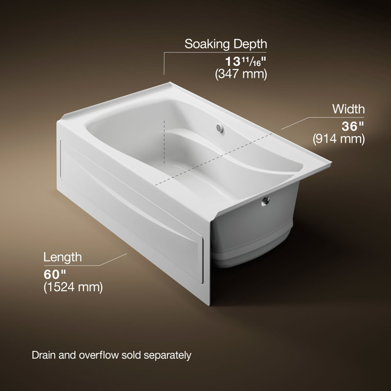 Mariposa 60" x 36" Alcover Air Acrylic Bathtub, Blanc, Droite