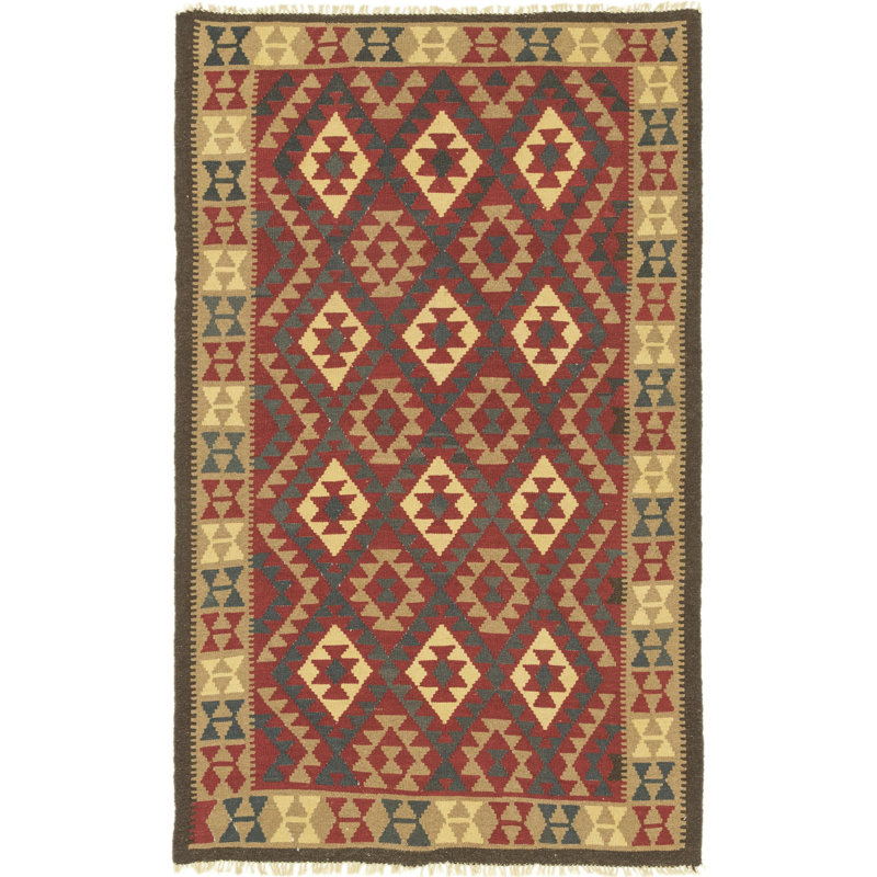 Tapis zone en laine noué la bourgogne/gris 5 pi 1 po x 8 pi one-of-kind Lorain