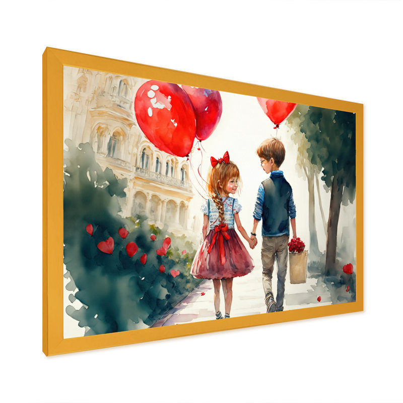 «Young Love» - art mural traditionnel sur toile, H 24 po x l 32 po x P 1 po, Encadrement doré
