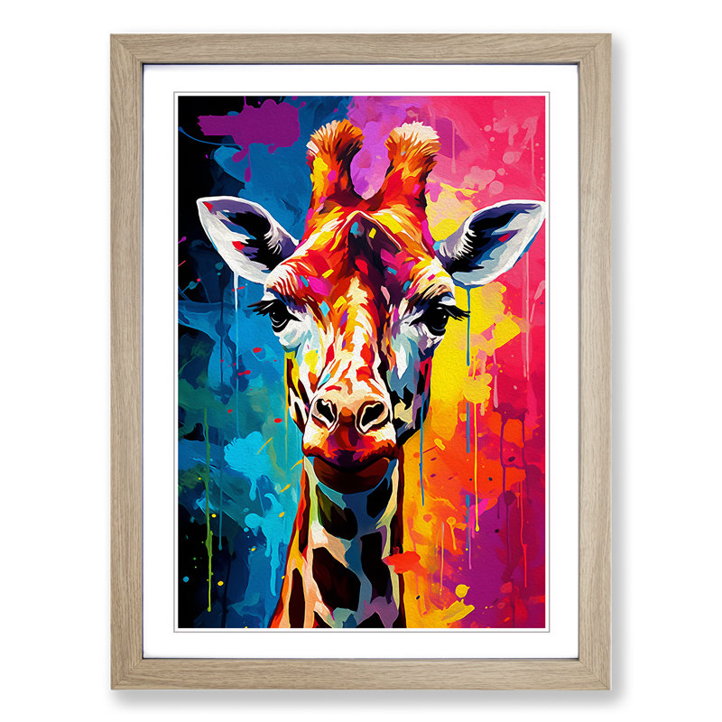 Giraffe Pop - Framed Print, 34cm H x 25cm W x 2cm D, Oak