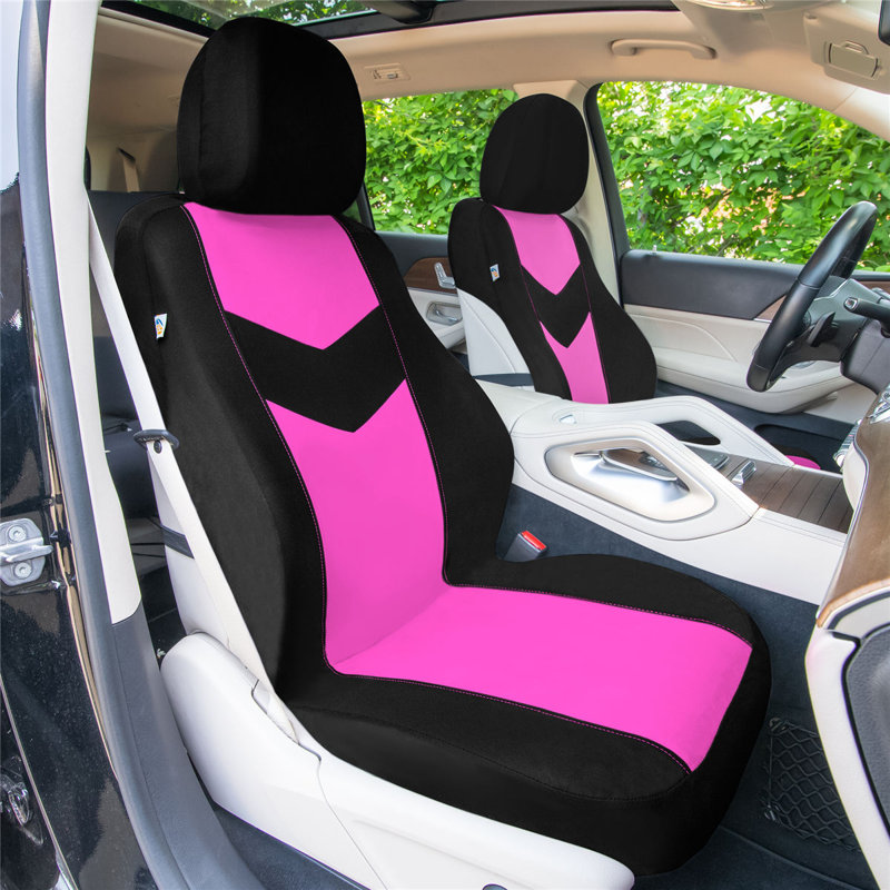 Ensemble complet de housses de siège de voiture en tissu à chevrons, Rose