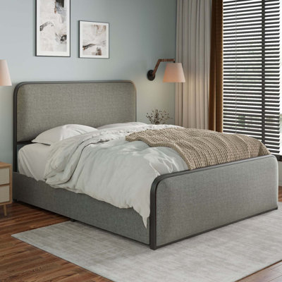 Structure de lit de rangement en métal avec revêtement incurvé, 4 tiroirs