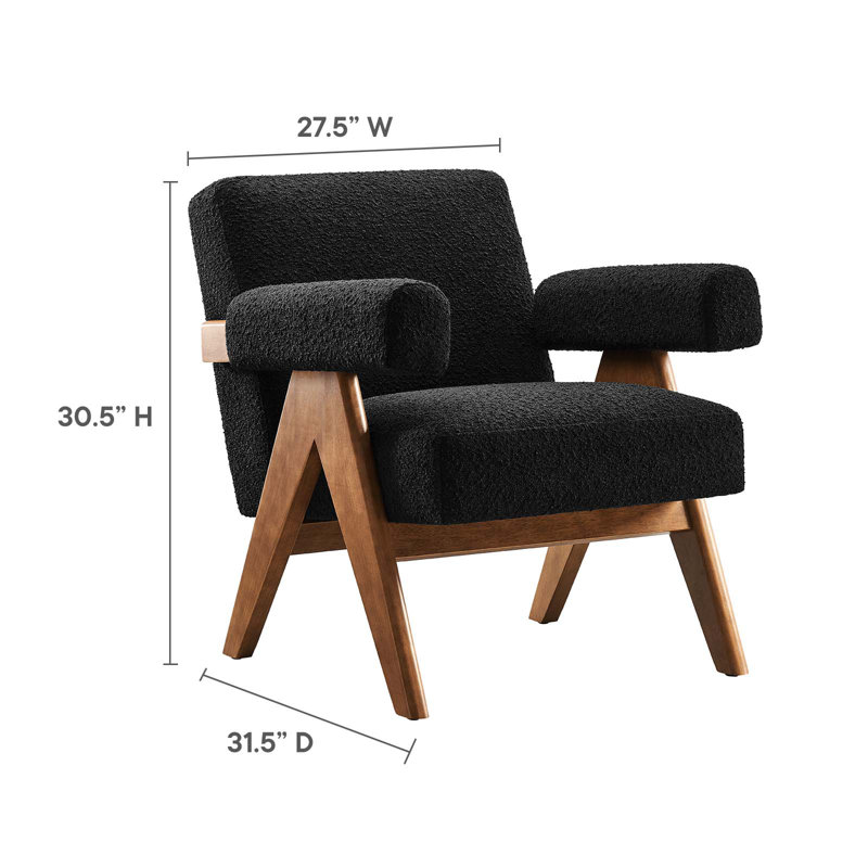 Lyra Boucle Fabric Armchair in Black, Black Boucle