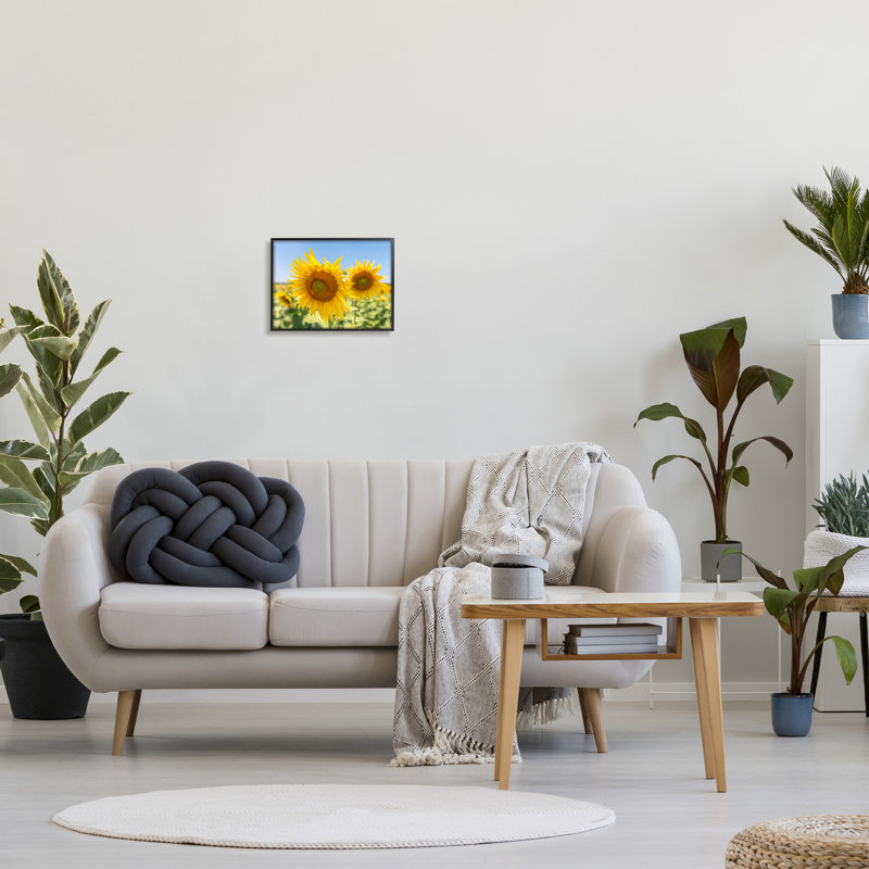 «Sunflower Florals In Sunny Blue Farm Field», art mural par Richard Silver, H 11 po x l 14 po x P 1,5 po