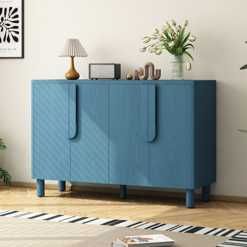 Buffet 4 portes avec rangement, tablettes réglables pour la salle à manger, la cuisine et le salon, Marine
