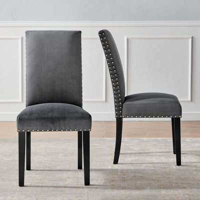 Modway Silver Orchid Lind Velvet Nailhead Trim Dining Side Chairs by Modway