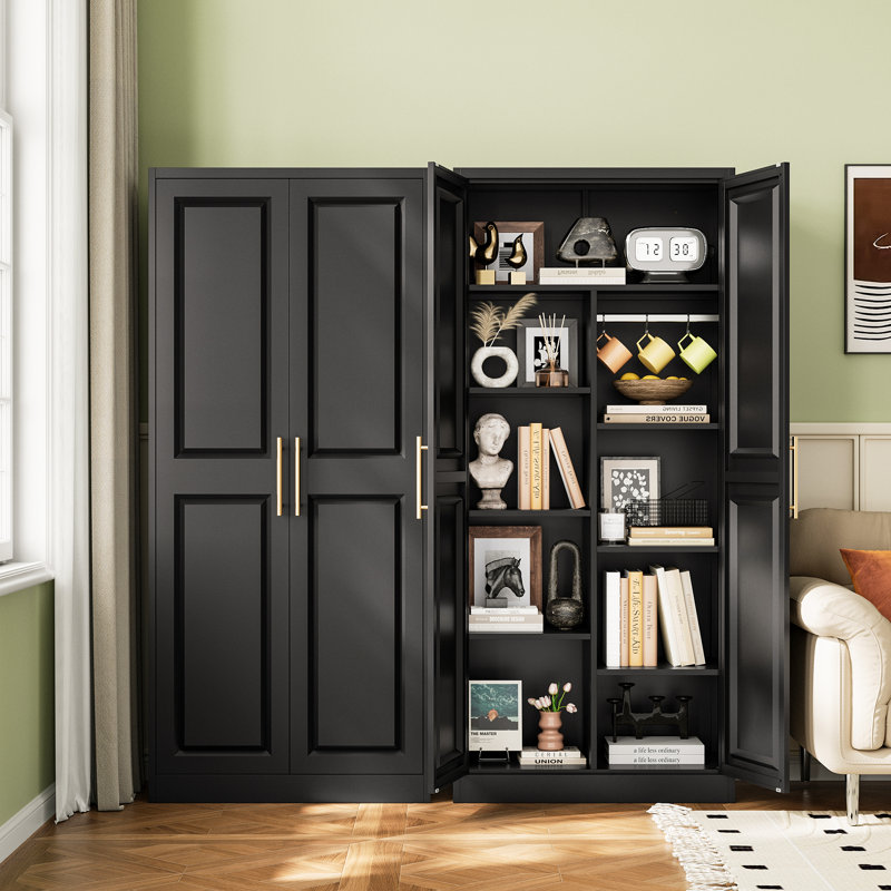Armoire de rangement en métal de 71 po de hauteur avec 9 tablettes réglables et barre à vêtements, garde-manger avec 2 portes pour la cuisine, la salle de lavage et la maison