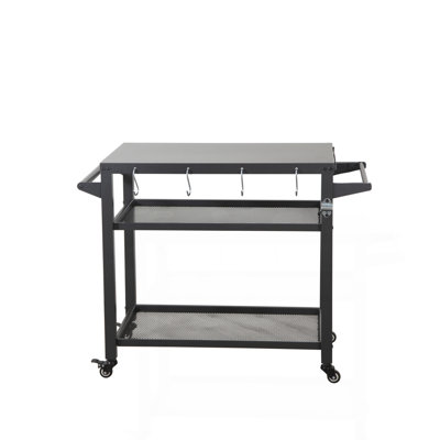 Table de barbecue extérieure à 3 tablettes, chariot de barbecue extérieur avec roulettes, table de four à pizza et table de préparation des aliments, table Blackstone avec crochet de réservoir de propane, support de barbecue pour plaque chauffante Blackstone pour barbecue extérieur