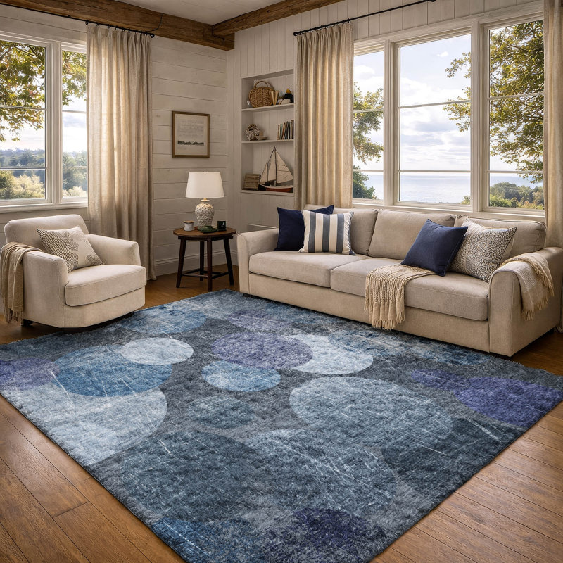 Premium Machine Washable Dream Shag ADS556 Geometric Rug, Blue, 9' x 12'