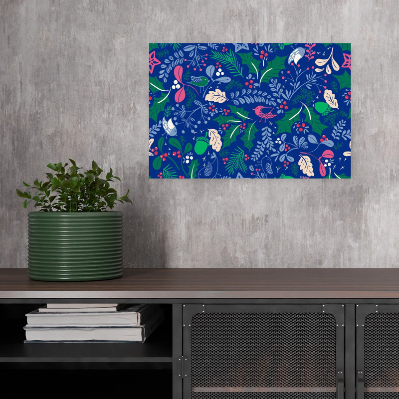 Whimsical Winter Foliage Whimsical Abstract Contemporary Bird Pine Nature Winter Wall Art Print 1 Piece Wrapped Canvas Wall Art