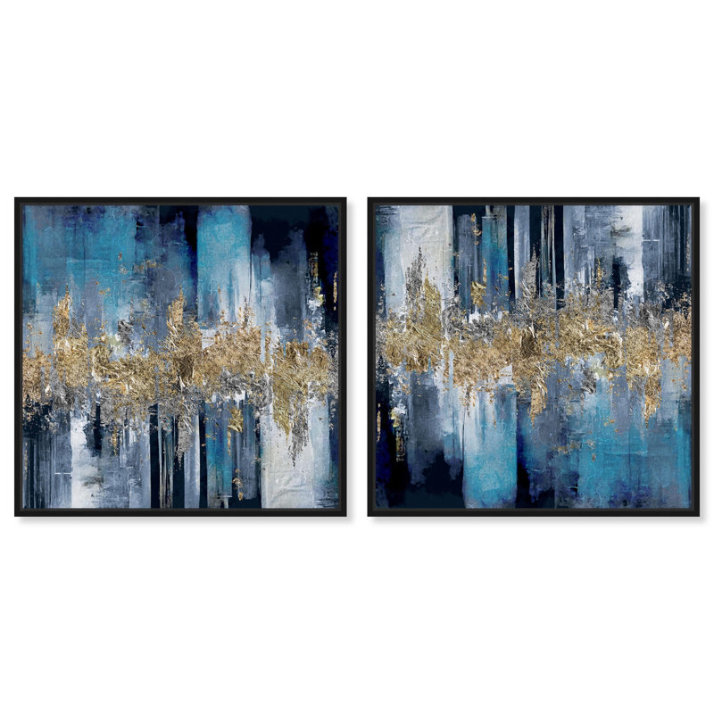 Relative Set Canvas Coastal Abstracts par Art Remedy, H 13 po x l 13 po, Cadre noir