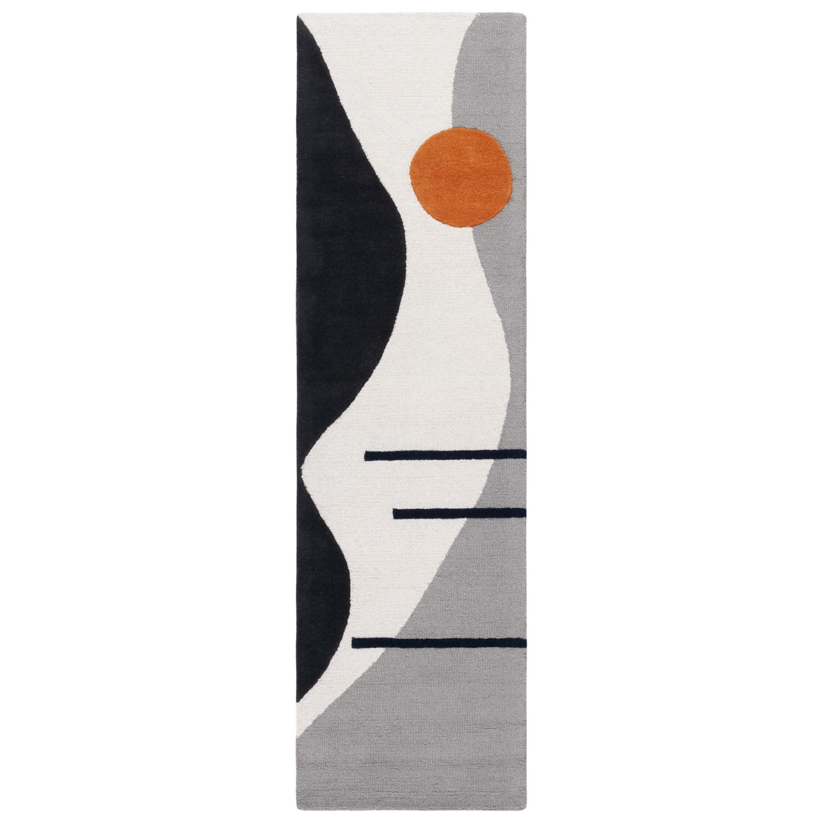 Felipe Handmade Wool Gray/Black Rug, Runner 2'3" x 8'