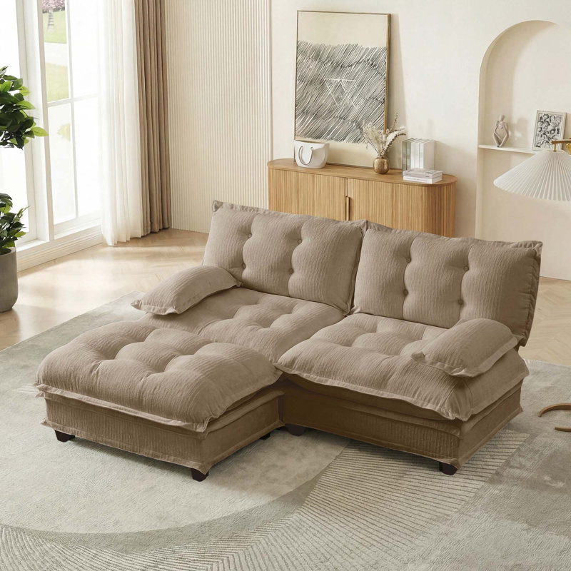 Canapé modulaire en tissu chenille respirant avec 1 repose-pieds, facile à assembler pour le confort du salon, Light Coffee
