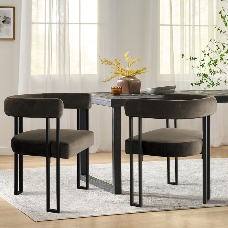 18" Seat Height Upholstered Velvet Kitchen Dining Armchair, Black