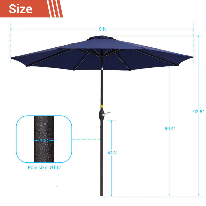 Parasol de marché 108 po Markert, Bleu marine, H 7,64 pi x l 9 pi x P 9 pi