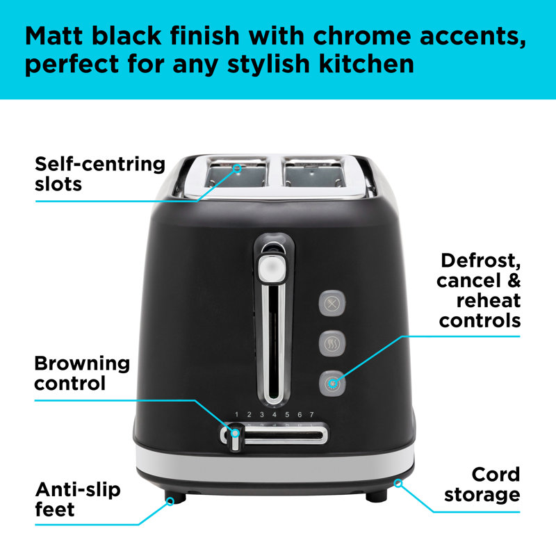 BLACK+DECKER BXTO20077GB 2 Slice Plastic Toaster, Black, Black