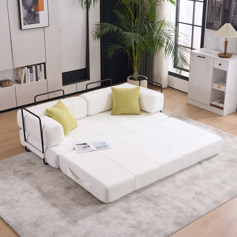 U_STYLE Canapé modulaire avec espace de rangement, Chenille blanche, H 31,87 po x l 112,17 po x P 64,77 po