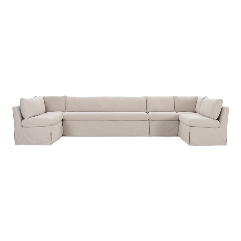 Gusella Slipcover Dining Banquette Beige 121In, U-Shape, 31.75" H x 154" W x 67.5" D