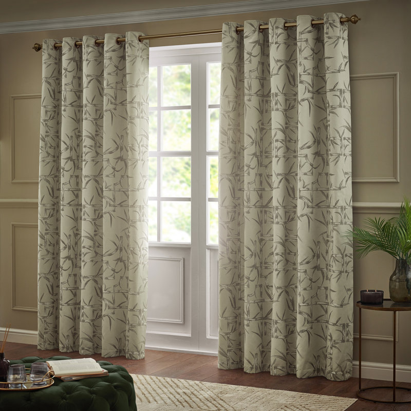 Bamboo Room Darkening Curtain Panel Pair, 168cm Width x 183cm Drop, Beige