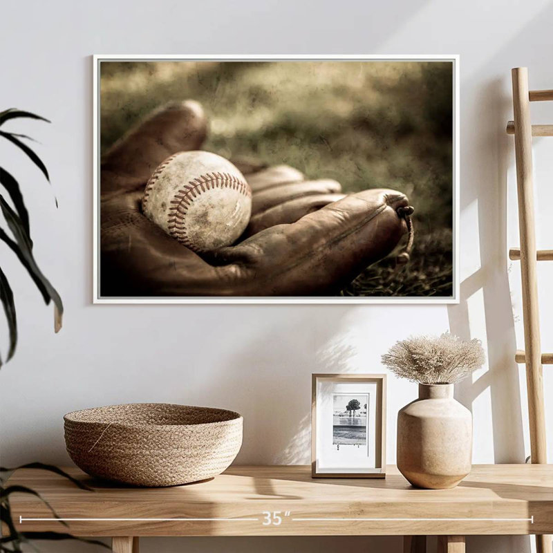 Baseball sur gant, 25 po x 17 po, Cadre flottant blanc