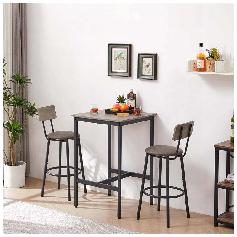 Ensemble de table de bar avec 2 tabourets de bar en polyuréthane, Grey