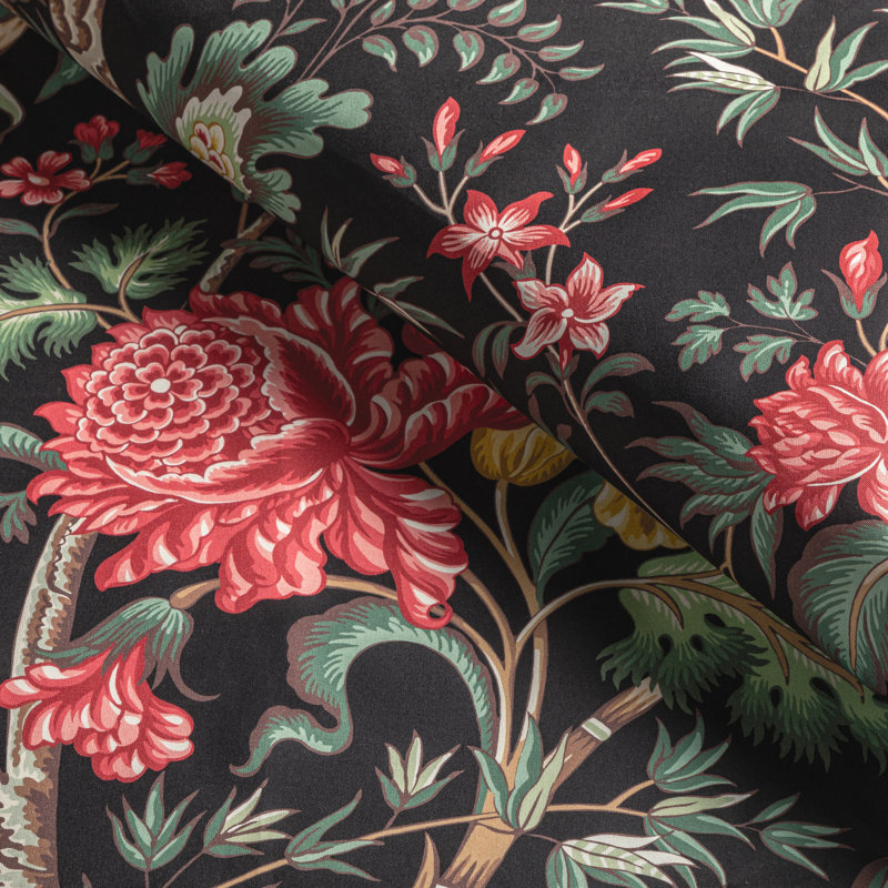 Manoir Luberon Print 100% Cotton Fabric, Noir/Brown/Red/Green