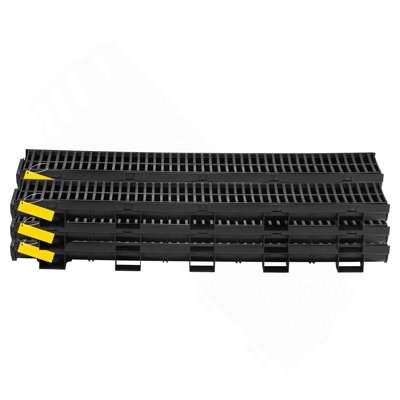 Trench Drain System, Channel Drain With Plastic Grate, 5.8X3.1-Inch HDPE Drainage Trench, Black Plastic Garage Floor Drain, 6X39 Trench Drain Grate, With 6 End Caps, For Garden, Driveway-6 Pack