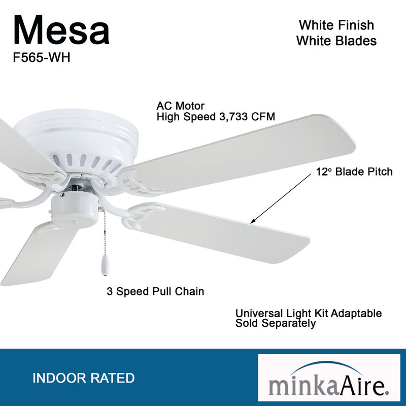 Mesa 52" White MDF 5-Blade Low Profile Ceiling Fan