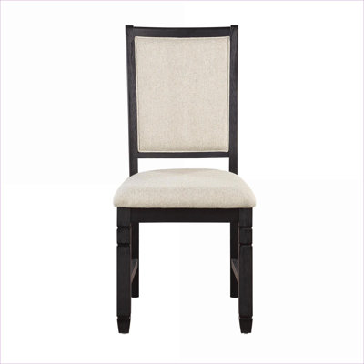Ensemble de 2 chaises de salle à manger rembourrées texturées beiges, chaises d'appoint en bois au fini noir pour adultes