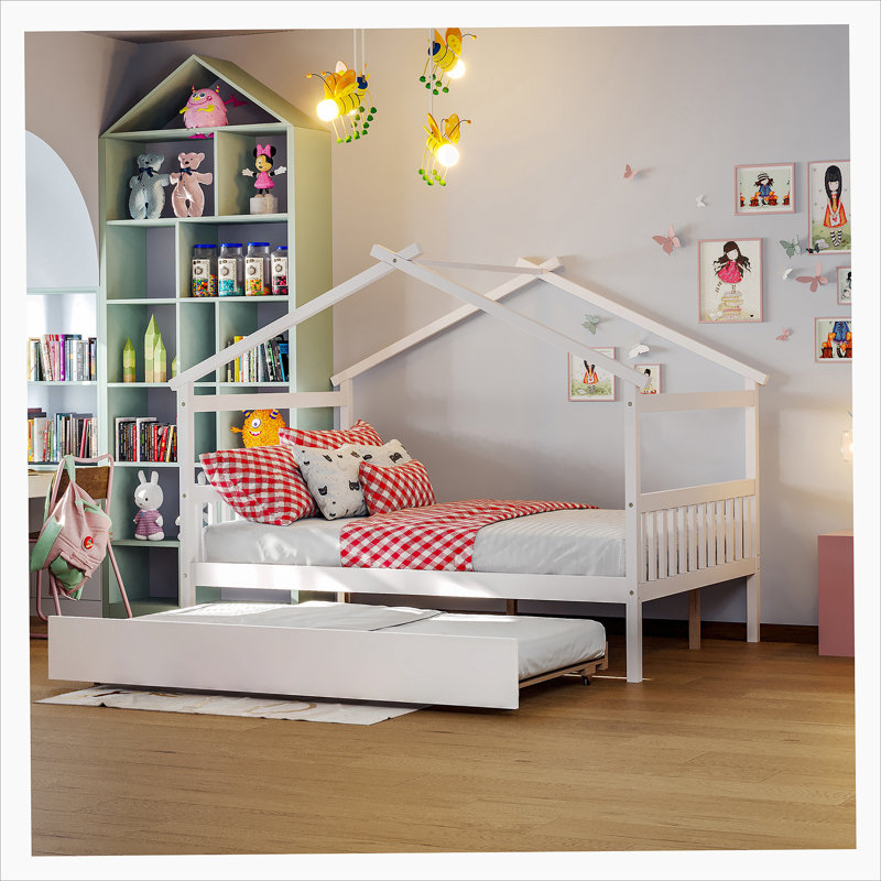 Lit gigogne en bois Saunderton, Blanc, Double