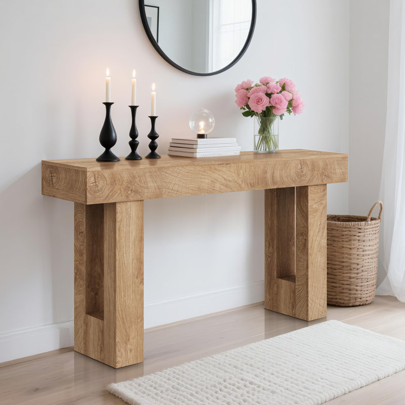 63" Farmhouse Console Table, Long Sofa Table Behind Couch, Wooden Entryway Table, Yellow