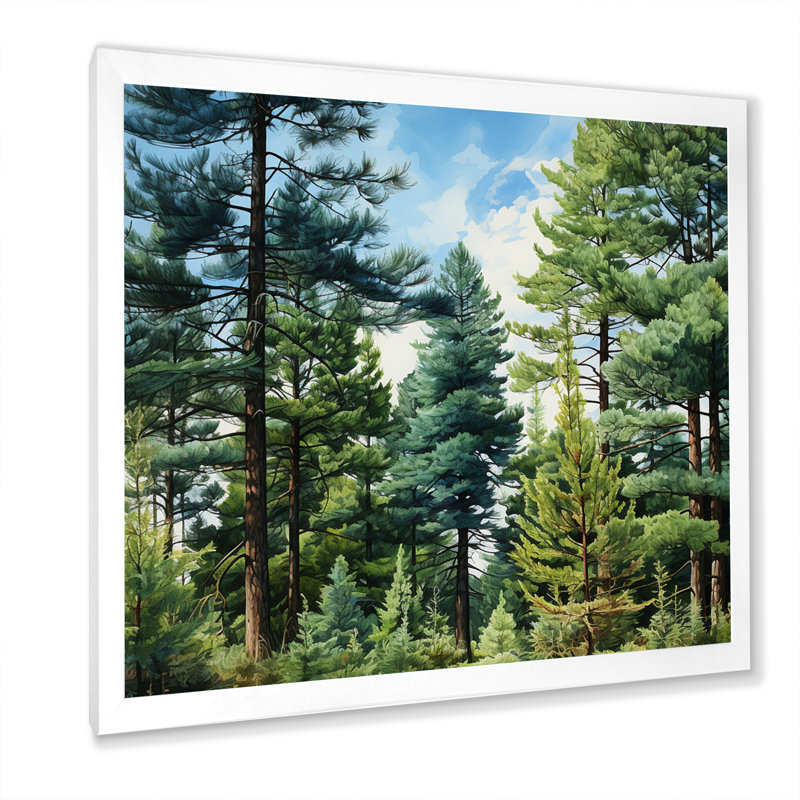 Green Pine Tree Emerald Symphony - impression, H 16 po x l 16 po x P 1 po, Cadre simple blanc