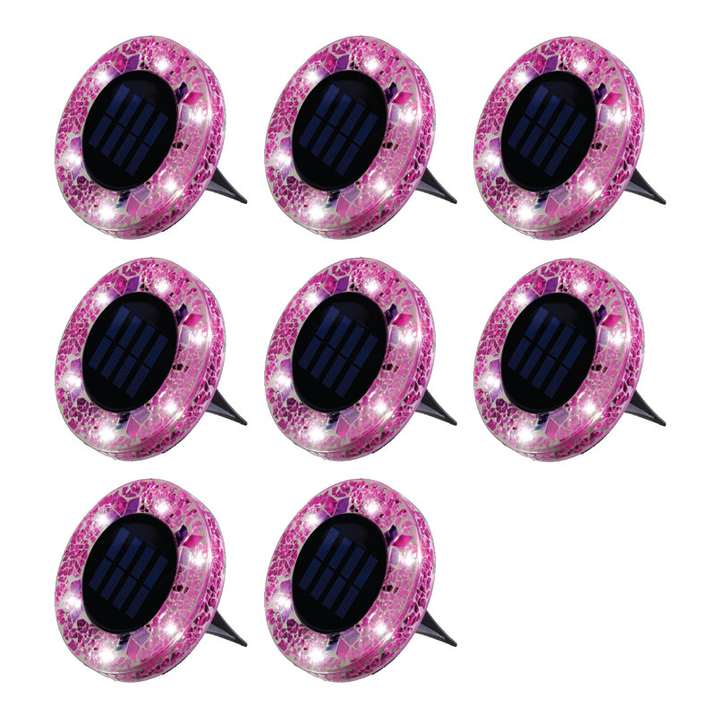 Bell+Howell Solar Powered Mosaic Disk Lights, Wireless Auto On/off Solar Pathway Garden Lights, Pink