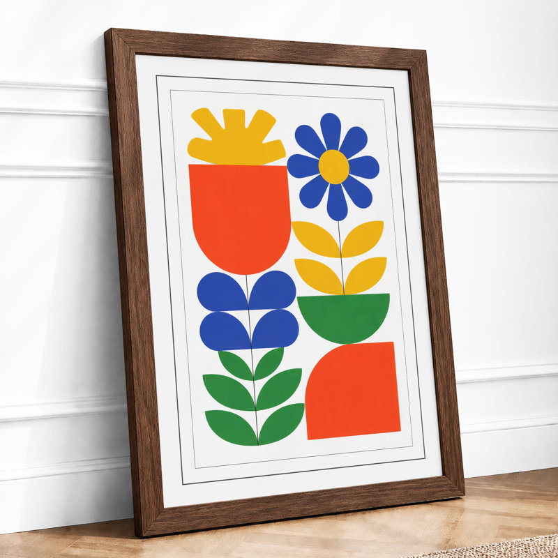Garden Grid Botanical - Framed Print, A3 - 42.0 x 29.7 cm, Walnut