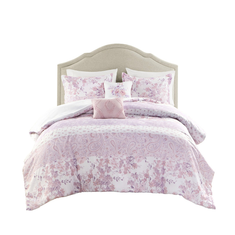Édredon simple / simple TG à motif cachemire floral, 2 taies décoratives, coussins, literie et imprimé romantique et lavable