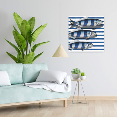 Rayé, océan, poisson, plage, art mural
