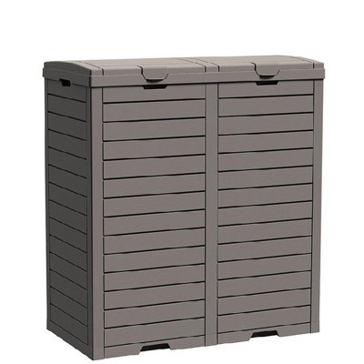 Black And Tan Resin Outdoor Waste Bin with Double-Bucket Design - 230L/61.8 Gallon Capacity, Weather-Resistant for Patio or Garden