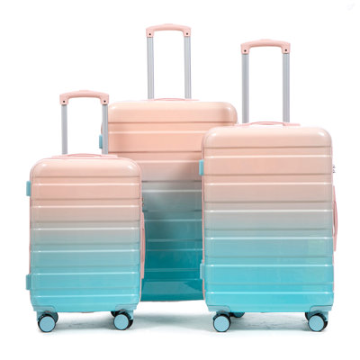 20 po / 24 po / 28 po 3 pièces / ensemble dans une valise à roulettes pivotantes pour PC, valise de transport, avec dégradé de couleurs et serrure à combinaison (bleu + rose)