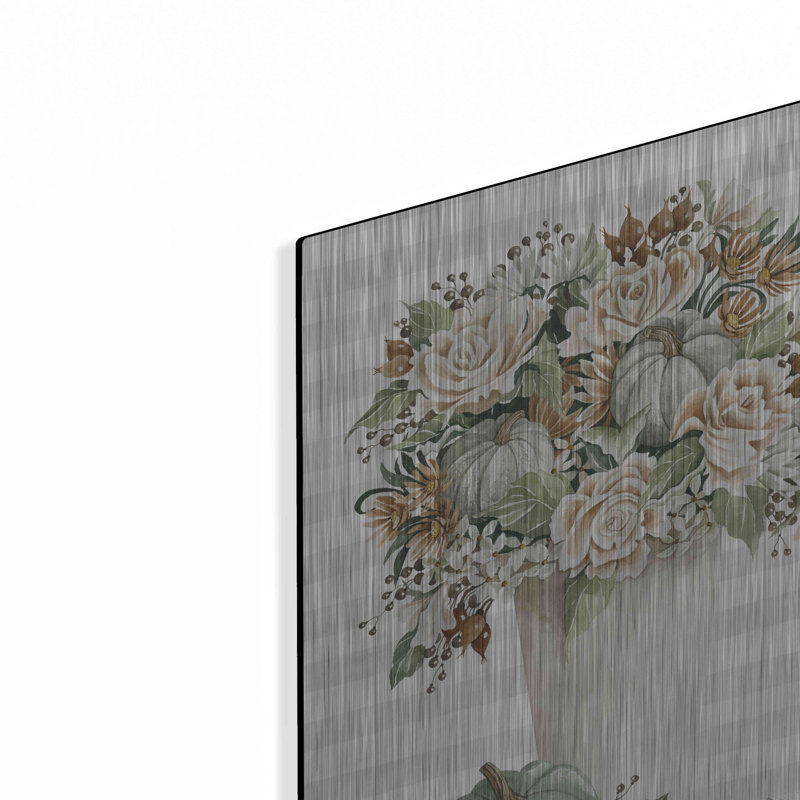 «Fall Floral With Pumpkins I» par Cindy Jacobs, art mural en métal, H 16 po x l 12 po