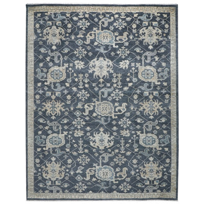9x12'3'' Hand Knotted Wool Blue,Slate Oushak Arts and Crafts Rug
