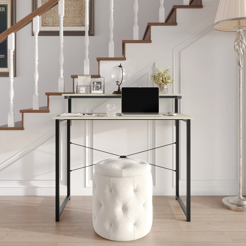 Metal Writing Desk With Shelf, 35.63" H x 39.37" W x 19.68" D, Light Gray