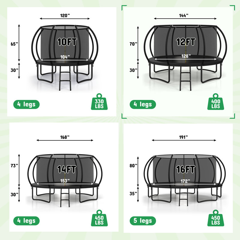 Trampoline récréatif pour enfants 10 pi avec enceinte de sécurité - intérieur et extérieur - bleu, Noir