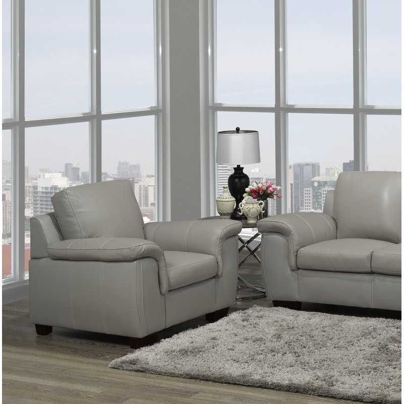 Fauteuil Awa, Cuir gris nuage